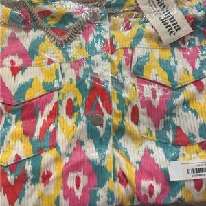 Savanna Jane Print Corduroy Jacket - with Fringe Pink, Teal, Yello